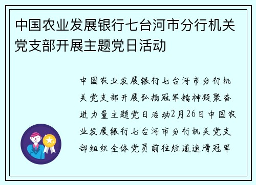 中国农业发展银行七台河市分行机关党支部开展主题党日活动