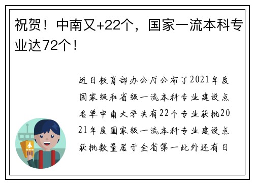 祝贺！中南又+22个，国家一流本科专业达72个！