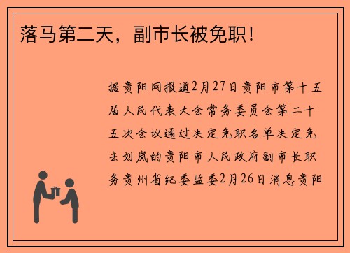 落马第二天，副市长被免职！