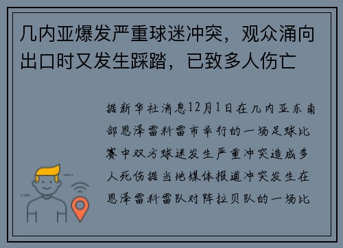几内亚爆发严重球迷冲突，观众涌向出口时又发生踩踏，已致多人伤亡