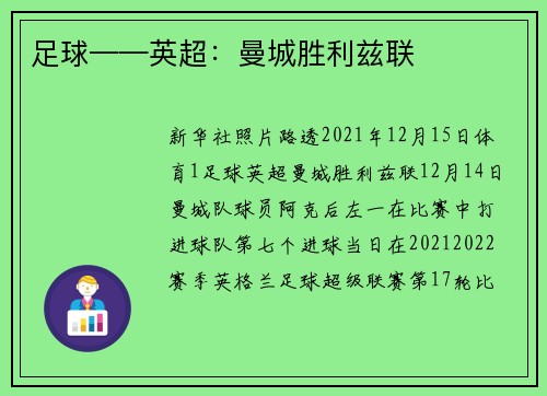 足球——英超：曼城胜利兹联